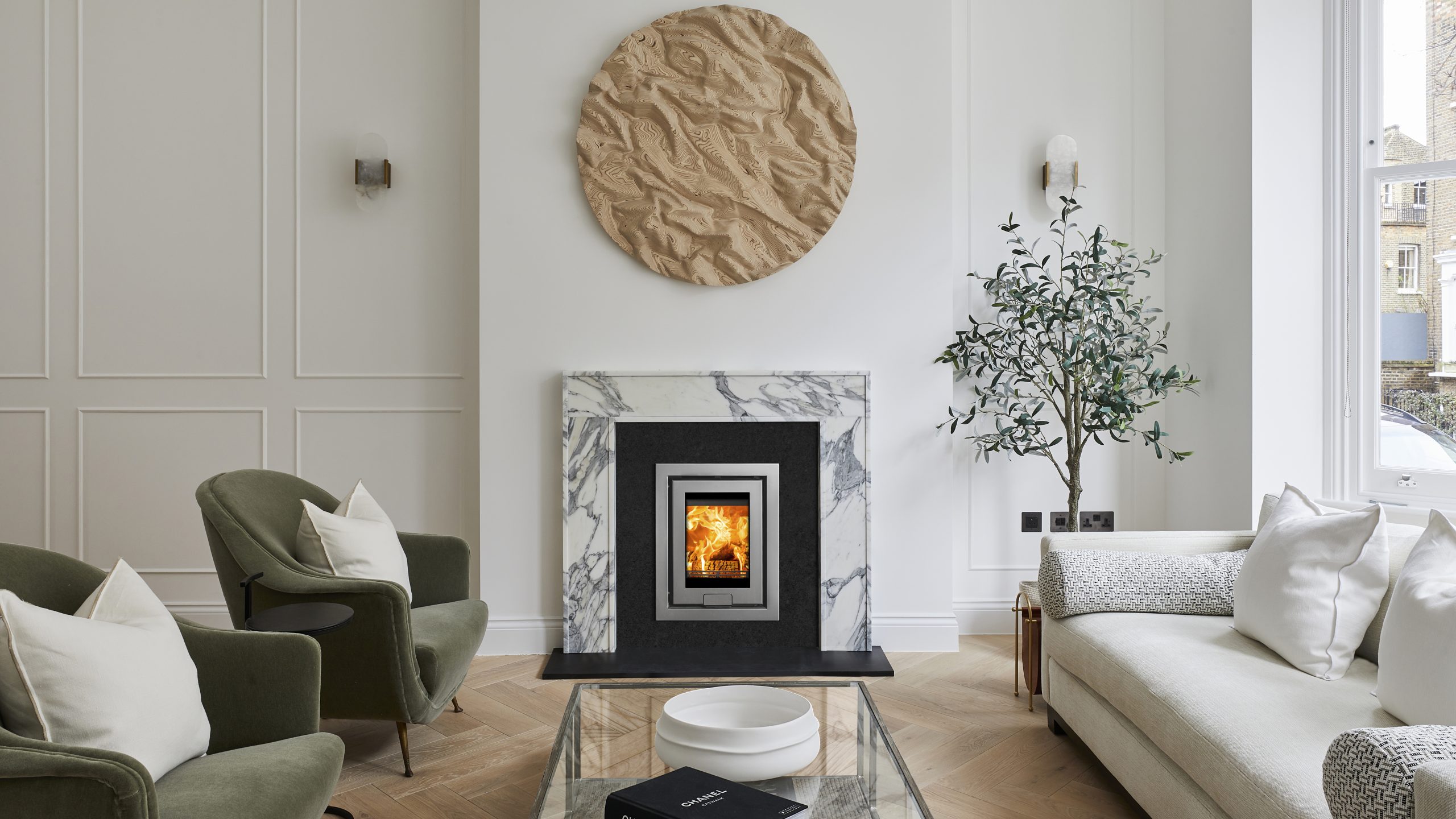 Di Lusso Silver Efficient Inset Log burner UK Hunter Stoves Group